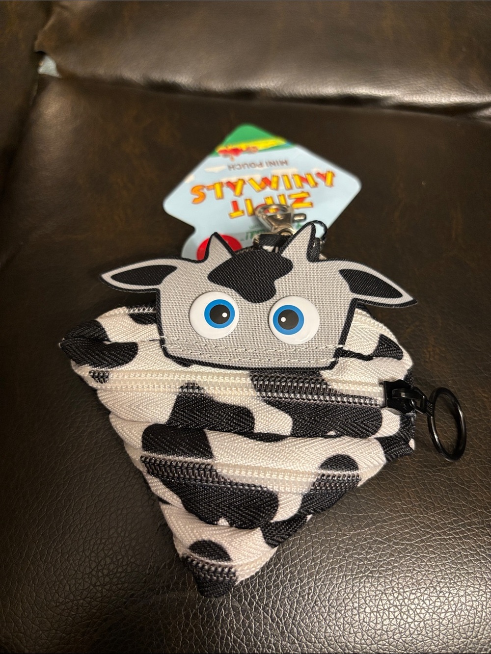 ZIPIT Cow Print Triangle Mini pouch clip with Cute Eyes